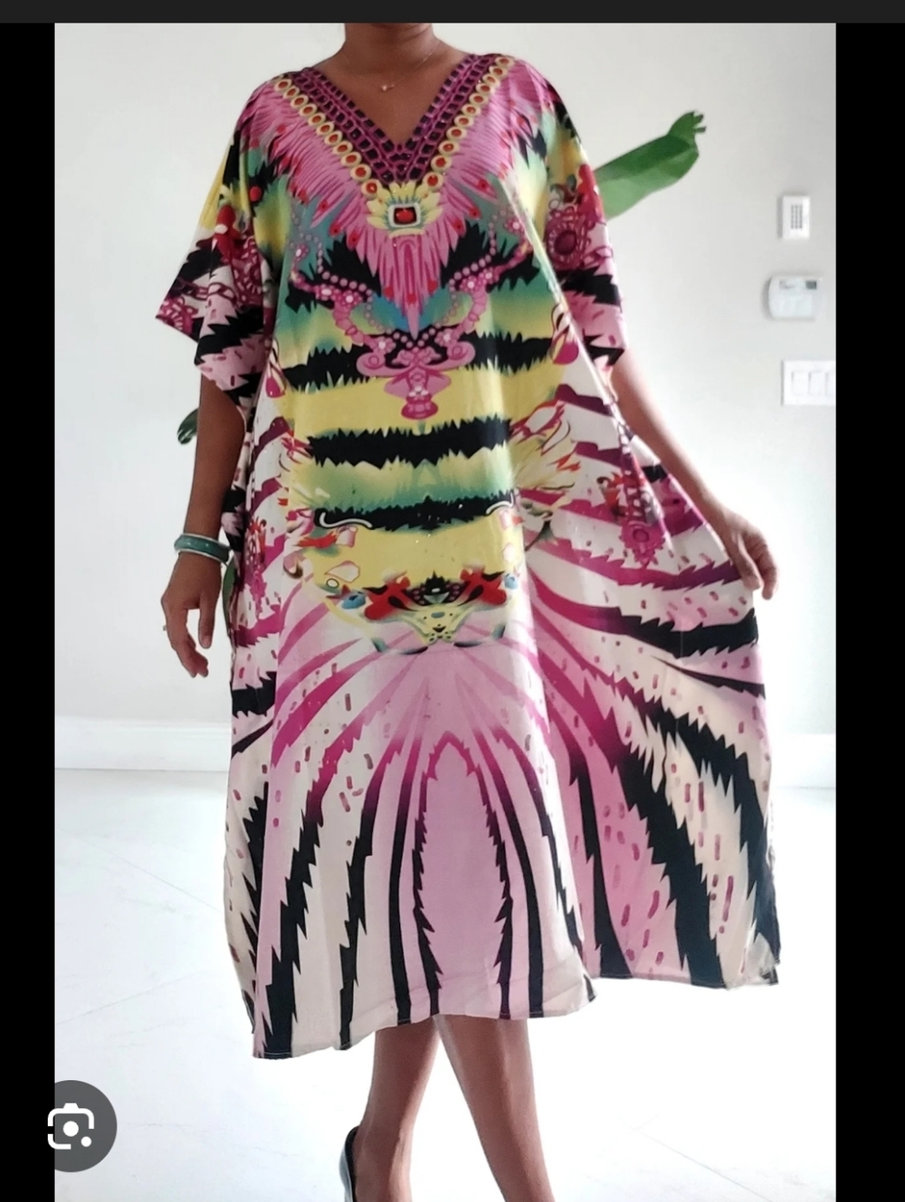 Rainbow Pink Stripe Tribal Kaftan Maxi Dress One Size - Picture 1 of 2